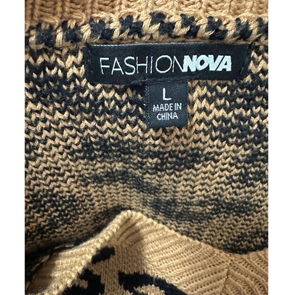 Fashion Nova brown black animal print v neck sweater size large - Picture 3 of 9